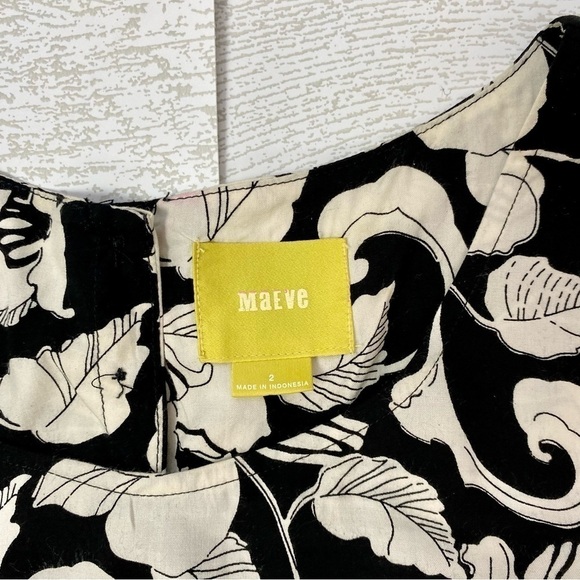 Anthropologie Maeve Black white floral print front pockets dress size 2 - Picture 10 of 12